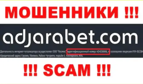 Номер регистрации АджараБет, который показан мошенниками у них на интернет-портале: 405076304