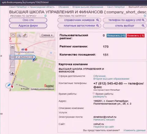 Сайт spb findcompany ru опубликовал информацию о обучающей фирме VSHUF Ru