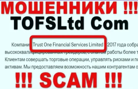 Свое юридическое лицо организация TOFSLtd Com не прячет - это Trust One Financial Services Limited