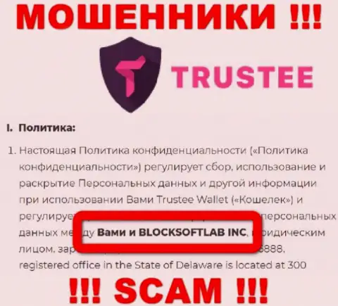 BLOCKSOFTLAB INC руководит брендом TrusteeWallet - это МОШЕННИКИ !!!