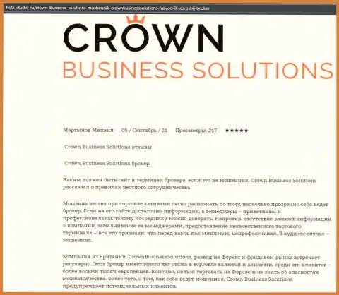 Материал про дилера Crown Business Solutions на сайте Хола Студио Ру
