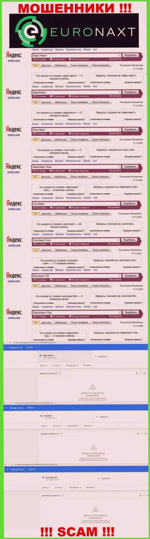 Поисковые запросы по интернет-мошенникам EuroNaxt Com