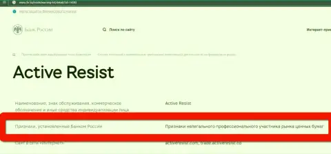 Шулера ActiveResist внесены Центробанком Российской Федерации в черный список - не торгуйте с ними