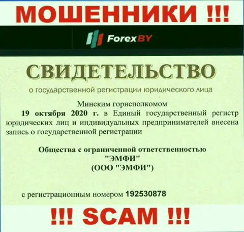 Номер регистрации мошеннической организации Форекс БИ - 192530878