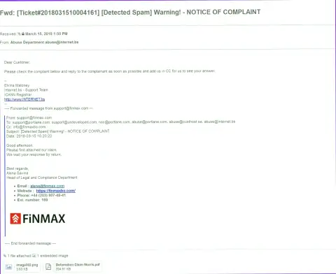 Похожая претензия на ресурс ФИНМАКС пришла и регистратору доменного имени